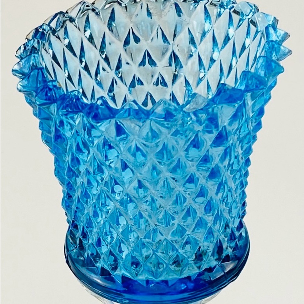 Blue Diamond-Textured Glass Votive Candle Holder
